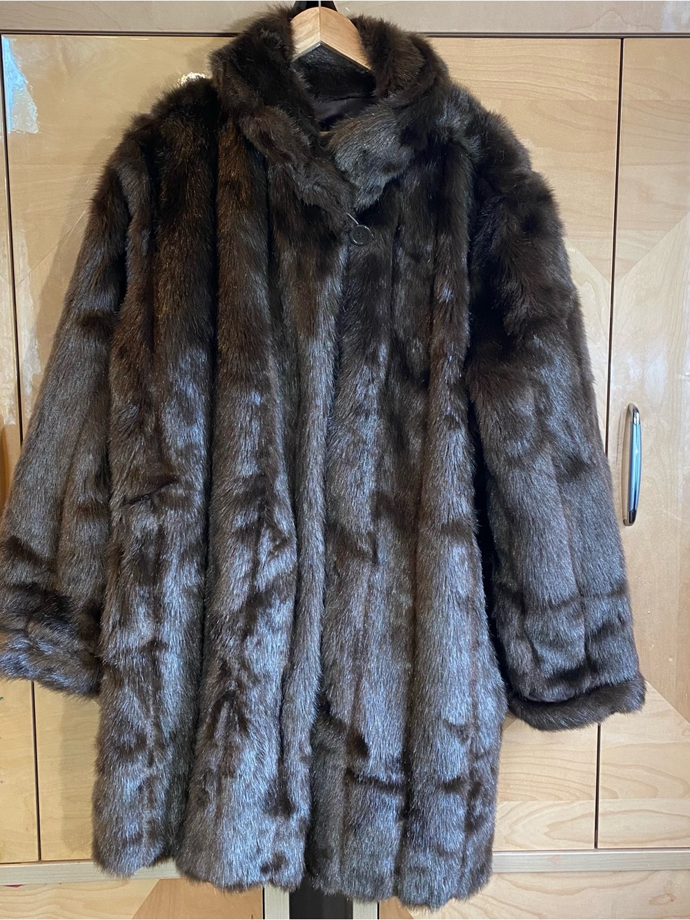 Dennis Basso Faux Mink Fur Coat Brown Size 3XL